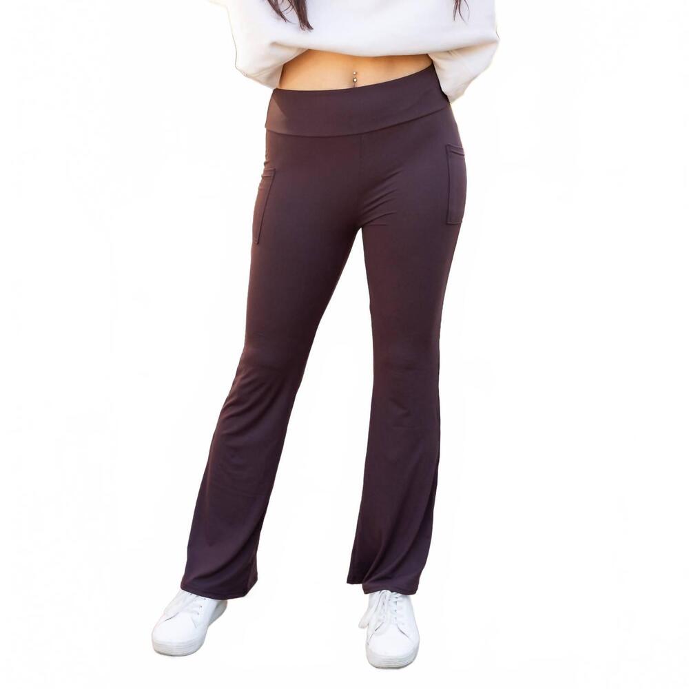 NEW JULIA ROSE rhea bootcut leggings with pockets in brown